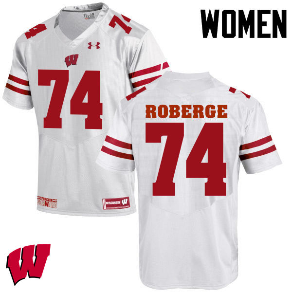 Wisconsin Badgers Women's #74 Gunnar Roberge NCAA Under Armour Authentic White College Stitched Football Jersey NM40P00CX